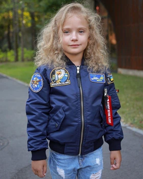 Бомбер MA-1 дівочий синій з нашивками 104 см