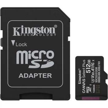 Memory card microSDXC 512GB Kingston Canvas Select Plus Gen3 C10 A1, Retail + adapter