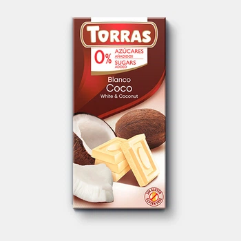 Шоколад білий з кокосом Torras без цукру 75г