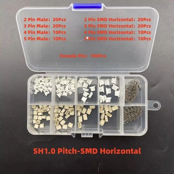 Разъем коннектор JST SH 1.0 мм SMD Horizontal с 2 3 4 5 pin, 640 элементов, набор в пластиковом кейсе