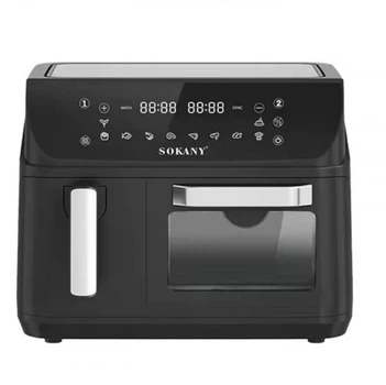 Аерофритюрниця двокамерна Sokany SK-10060 2400W електродуховка 8,5л + аерогриль безмасляна 4л для приготування без олії з сенсорним керуванням Чорна