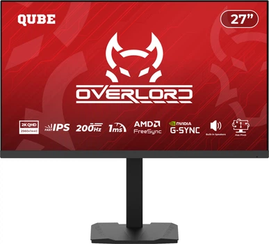 Монітор 27" QUBE Overlord G27Q200H (2K) 2560x1440 Fast IPS 200Hz / 1ms / 8-Bit / FreeSync / G-SYNC Compatible / HAS / Pivot / Speakers / HDMI 2.1