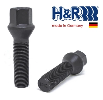 Болты колесные M14x1,25x43; Конус, Черный мат, ключ 17, H&R bk304 - шт. (BMW, Mini)