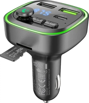 FM-модулятор BOROFONE BC48 Broad 2USB, type-C, QC3.0 18W, TF microSD, BT5.0, handsfree чорний