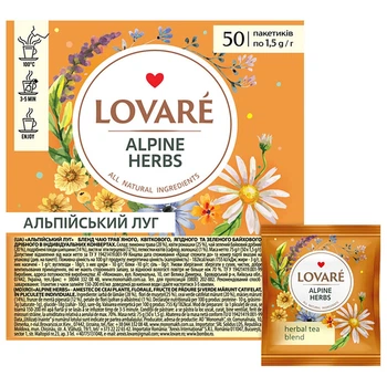 Чай Lovare Alpine Herbs "Альпийские травы" 50x1.5 г ф/п в конверте смесь травяного, цветочного, ягодного и зеленого чая м/у