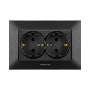 Розетка двойная с зеземлением Panasonic Arkedia Slim чорная