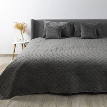 Покривало півтораспальне 150×210 ТЕП VELOUR сіре, ромб круглий, велюр, стьобане