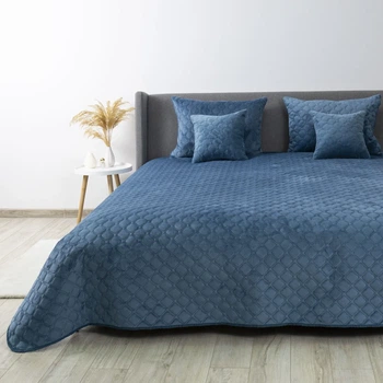 Плед-покривало ТЕП VELOUR Синій 180х240 євро, м’яке покривало для спальні