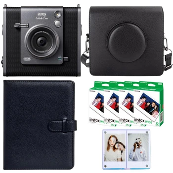 Набір Фотокамера миттєвого друку + Принтер 2-в-1 Fujifilm INSTAX Wide EVO Black (2-in-1 Instant Film Camera and Printer) / Картриджі на 40 фото / Синя магнітна фоторамка / Чорний чохол /Чорний фотоальбом на 80 фото