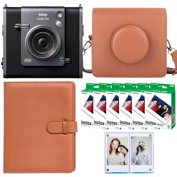 Набір Фотокамера миттєвого друку + Принтер 2-в-1 Fujifilm INSTAX Wide EVO Black (2-in-1 Instant Film Camera and Printer) / Картриджі на 60 фото / Синя магнітна фоторамка / Коричневий чохол / Коричневий фотоальбом на 80 фото