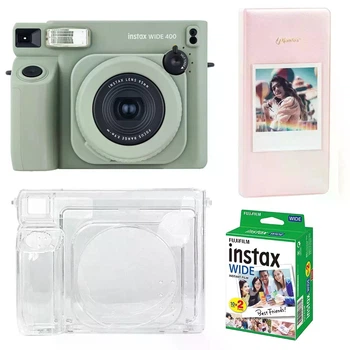 Набор камера Fujifilm Instax Wide 400, Фотобумага 20 шт, Прозрачный чехол, Фотоальбом на 64 фото Розовый/Зеленый