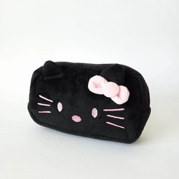 М’який місткий плюшевий пенал Hello Kitty для школи та офісу з блискавкою чорний