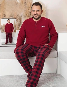 Мужская тёплая пижама из флиса полар Big Size 4XL красная SNC3447