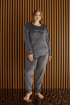 Домашняя женская пижама-костюм из велюра 5XL, графит PJ4220-10