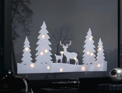 Новогодняя LED наклейка – праздничная подсветка для декора Livarno Home 60 на 30 см белый
