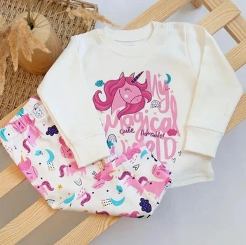 Дитяча піжама для дівчинки Flamingo Єдиноріг 80 см, молочний