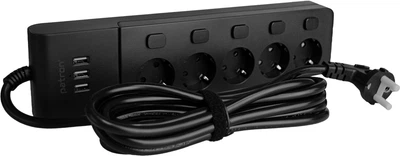 Сетевой фильтр-удлинитель Patron Power 5 розеток + 3 х USB 3 м 16 А 250 В Черный (SP1653-USB)