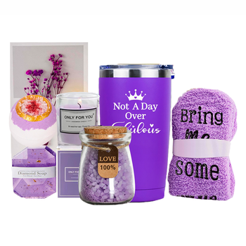 Подарунковий Spa Box Lesko 0010 Violet термостакан мило бомба для ванни сіль для ванни свічка листівка