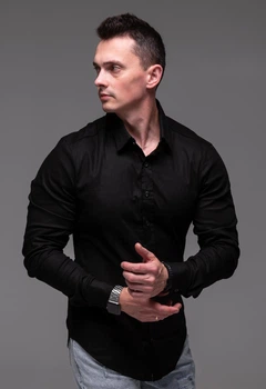 Рубашка чёрная R.A. Classic Linen льняная 2389 L