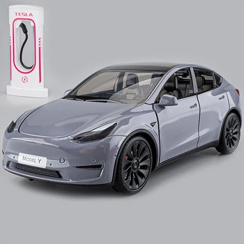 Машинка Tesla Model Y Іграшка Металева із Зарядною станцією 1:24