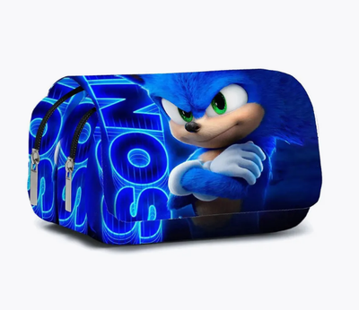Пенал школьный Ежик Соник Sonic вместительный для мальчика для девочкина 3 отделения, синий (SVS)