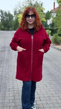 Кардиган з капюшономна на блискавці жіночий з альпаки вільного прямого крою великих розмірів 64-66 бордовий