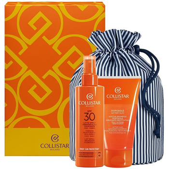 Zestaw kosmetyków do ochrony przeciwsłonecznej Collistar Mleczko do opalania nawilżające Spf 30 200 ml + Żel pod prysznic po opalaniu do ciała i włosów 150 ml + Torebka kosmetyczna (8015150006606)