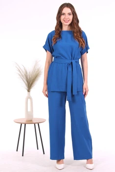 Костюм двійка базовий жіночий Актуаль 0541 льон жатка електрик 54