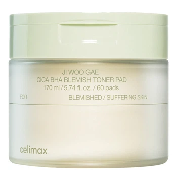 Пади проти висипань і подразнень з центелою та BHA кислотами celimax Ji Woo Gae Cica BHA Blemish Toner Pad, 60 шт