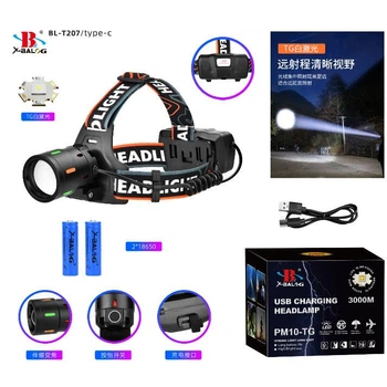 Ліхтар на чоло NIGHT VISION FLUORESCENCE BL-T207-TG, 2x18650, 1 режим, ЗП Type-C, zoom