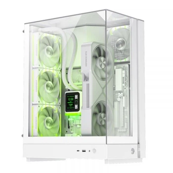 Корпус GameMax t20, White, без бп (формат sfx-l), Mid Tower, для MicroATX / Mini-ITX, 1xType-C / 1xUSB 3.0, макс. cpu - 160 мм / vga - 382 мм, 2x120 мм argb, боковая, передняя и верхняя панель из закаленного стекла