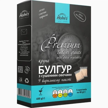 Крупа Булгур с овощами HOLM'S light food в варочном пакете 400 г (5 пакетиков х 80 г)