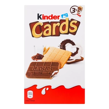 Вафлі Kinder Cards з молочною і какао начинкою 3 х 25.6г. (8000500347508)