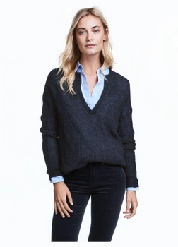 Джемпер з V- образним вирізом H&M Синій XS (0435086)