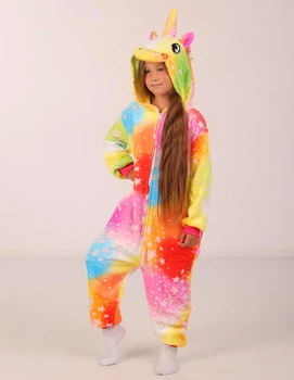 Кігурумі для дівчаток на блискавці піжама Kigurumi єдиноріг дитячий із зірками Кольоровий Жовтий 145-155 см (2004)