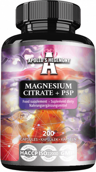 Дієтична добавка Apollo's Hegemony Magnesium Citrate + P5P 200 капсул (8721077931234)