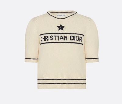 Женская кофта с логотипом Dior Logo Embroidered Wool Short Sleeve Sweater Размер S Серый