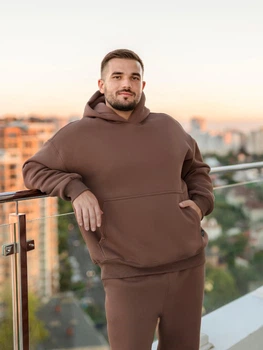 Зимове тепле спортивне худі чоловіче з щільного футер пеньє трьохнитки з начісом 48-50 шоколад (коричневе)