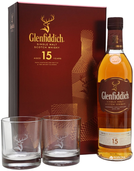 Віскі односолодове Glenfiddich 15 yo + 2 склянки 0.7 л 40% (5010327345826)