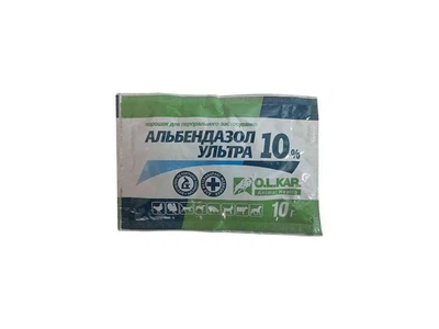 Антигельмінтний препарат Альбендазол ультра 10% O.L.KAR.порошок для сільськогосподарських тварин 10 г