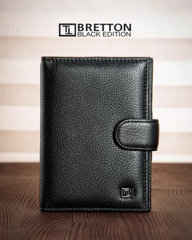 Чоловіча шкіряна обкладинка-гаманець для паспорта Bretton серія Black Edition PR-250825-40873 чорний