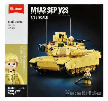 Конструктор блочный Sluban танк ВС США M1A2 Abrams 781 деталь 2 фигурки M38-B0892