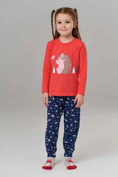 Піжама на дівчинку зі штанами Nicoletta Їжачок Family look Червоний 3-4 (98-104 см)