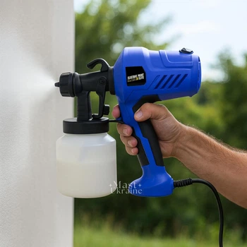Краскопульт электрический 800 мл Electric Paint 400 Вт, от сети, с регулировкой подачи краски и 3 режимами распыления, для покраски стен, мебели, дверей, заборов Синий, HVLP-800-Blue