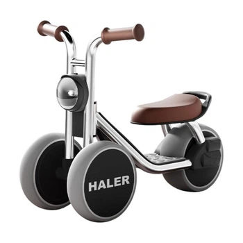 Беговел Haler мотоцикл для детей, белый с бежевым, велосипед без педалей с эффектом светящихся фар