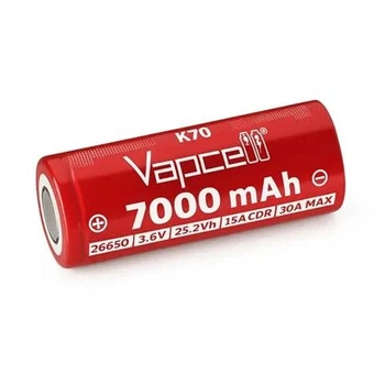 Li-ion аккумулятор Vapcell K70 26650 7000mAh 3.6V – высокотоковый элемент без защиты, промышленный, ток разряда 15A постоянный / 30A пиковый