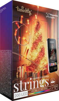 Світлодіодна Smart LED гірлянда Twinkly Strings Candle RGB 200 IP20 12 м USB-C кабель Прозорий (TWKC200RGB-T)