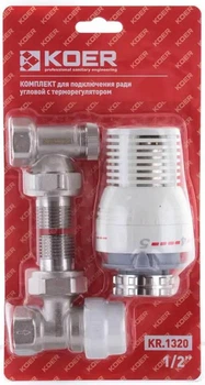 Комплект для подключения радиатора 1/2" с термоголовкой угловой KOER