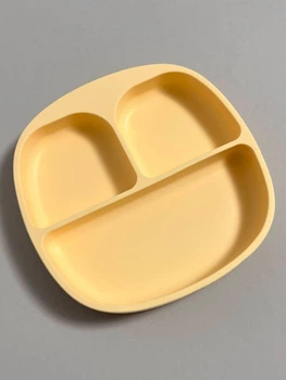 Силиконовая секционная тарелка на присоске Квадрат Желтый, Без крышки