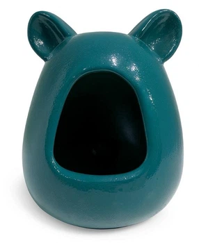 Купалка керамічна для гризунів Mazceramics ручної роботи з вушками темно-зелена зерниста Г:20 см х Ш:21 см х В: 26 см
